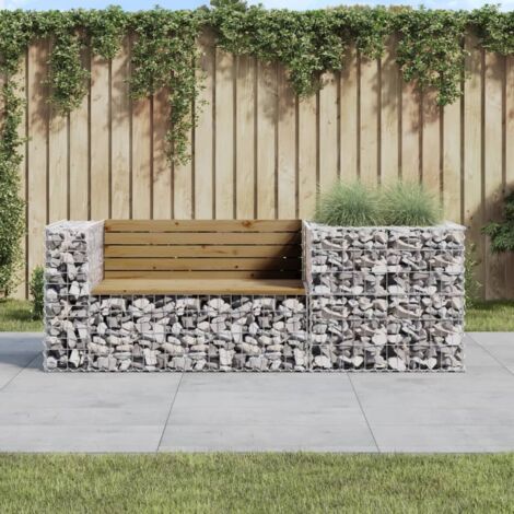 Vidaxl – Banc de jardin en bois de pin imprégné – Panier en gabion acier galvanisé – Dimensions 192x71x65,5 cm – Capacité 110 kg