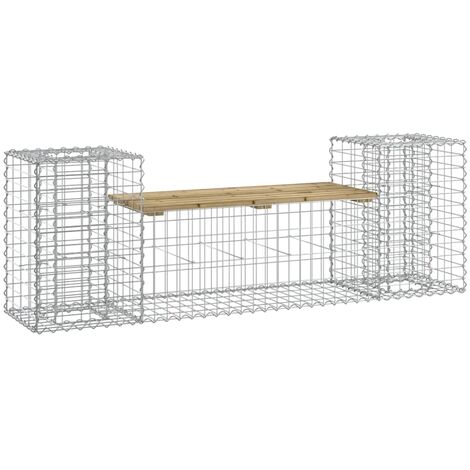 Vidaxl – Banc de jardin gabion 183x41x60,5cm – Bois de pin imprégné – Base en acier galvanisé – Jardinières latérales pour plantes
