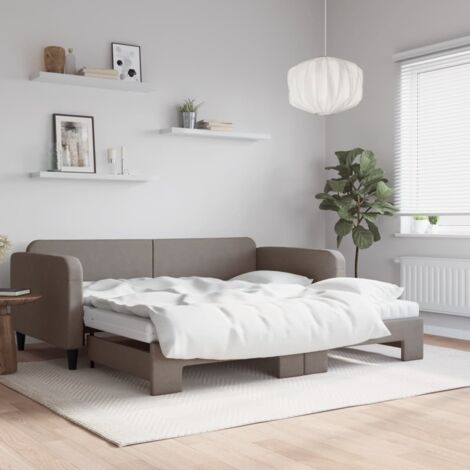 Lit de jour avec gigogne et matelas taupe 100x200 cm tissu vidaXL
