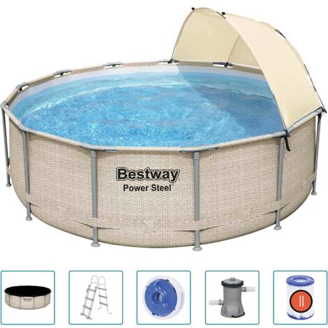 Ensemble de piscine avec auvent Power Steel 396x107 cm Bestway