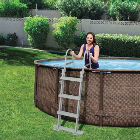 Échelle De Piscine Sécurisée - 4 Marches - Hauteur 122 Cm - Anti-Rouille Et Verrouillable