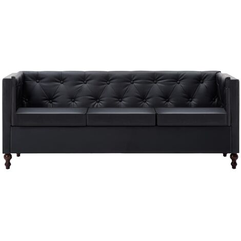 Canapé chesterfield à 3 places Revêtement en similicuir Noir vidaXL (1/5)