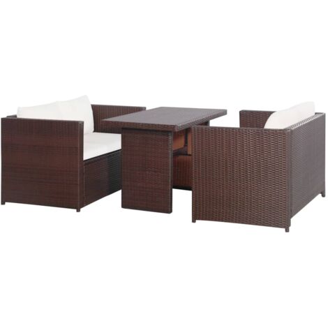 Mobilier de bistro 3 pcs avec coussins Résine tressée Marron (1/5)