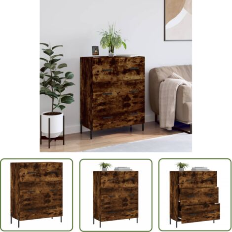 The Living Store Buffet chêne fumé 69,5x34x90 cm bois d'ingénierie - Buffet - Meuble De Rangement - Commode - Mobilier - Décoration Intérieure (1/5)