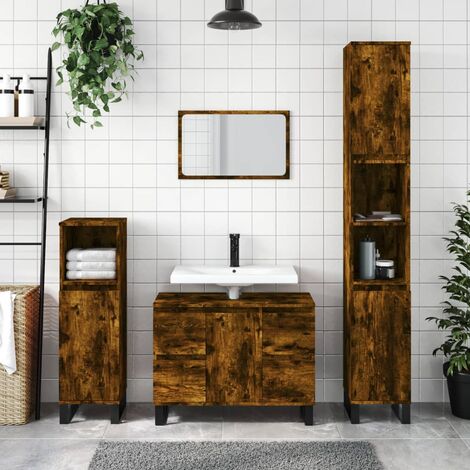 Armoire de bain chêne fumé 30x30x100 cm bois d'ingénierie vidaXL