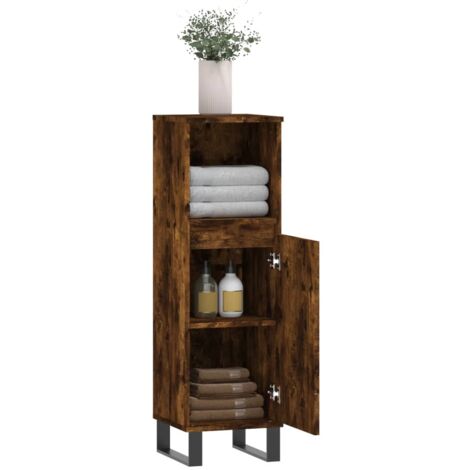 Armoire de bain chêne fumé 30x30x100 cm bois d'ingénierie vidaXL
