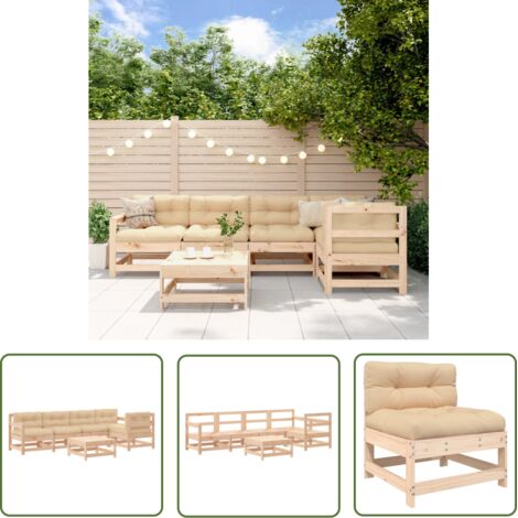 Salon de jardin 6 pcs avec coussins bois massif vidaXL (1/5)