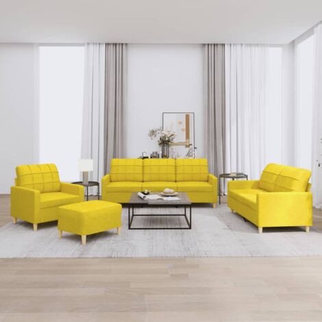 Ensemble de canapés 4 pcs avec coussins Jaune clair Tissu vidaXL
