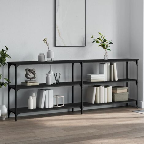 Vidaxl – Table console noire 200x29x75 cm – Bois d'ingénierie – Cadre métal – Pieds réglables pour sol inégal – Rangement optimisé