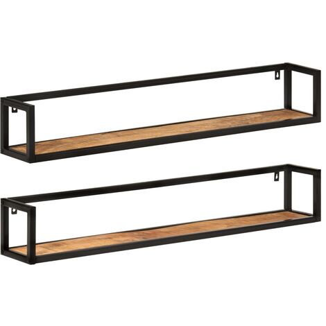 Étagères murales 2 pcs 110x17x17 cm bois massif manguier et fer vidaXL (1/5)