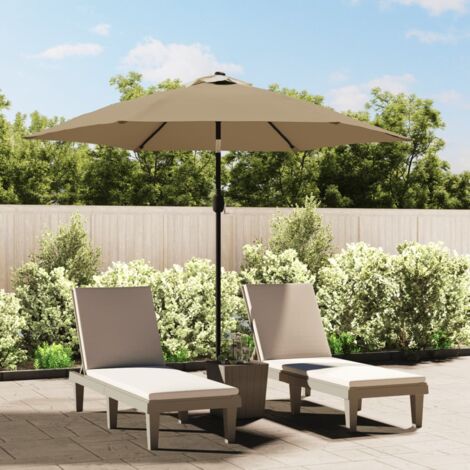 Parasol d'extérieur avec LED et mât en acier 300 cm Taupe vidaXL (1/5)
