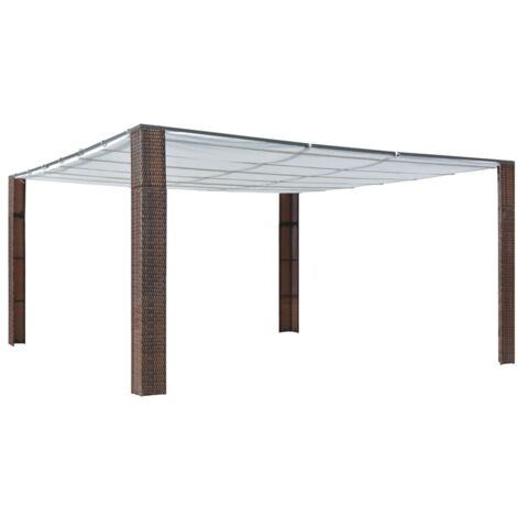 vidaXL Tonnelle avec toit Résine tressée 400x400x200cm Marron et crème (1/4)