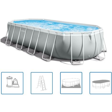 Intex – Piscine hors sol ovale 610x305x122 cm – Cadre acier durable – 18 202 L – Installation rapide en 60 min – Échelle et couverture incluses - 26798GN (1/5)