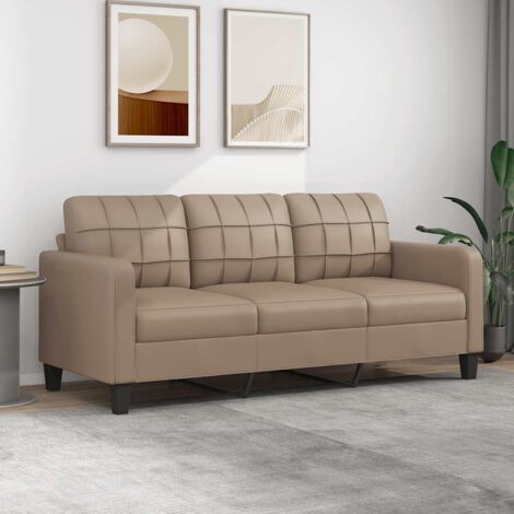 Vidaxl – Canapé convertible 3 places cappuccino 180 cm – Similicuir durable – Design moderne – Confort optimal avec accoudoirs rembourrés (1/6)