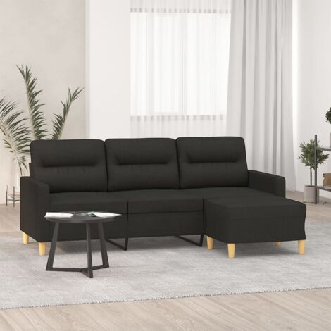 Vidaxl – Canapé droit 3 places noir 180 cm – Tissu durable et respirant – Structure en métal et contreplaqué – Repose-pied inclus (1/5)