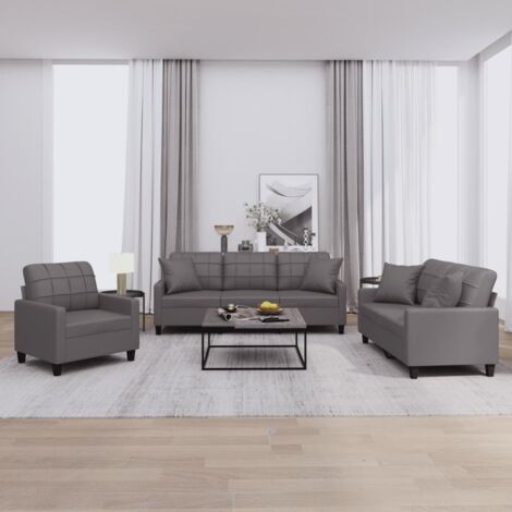 vidaXL Ensemble de canapés 3 pcs avec coussins gris similicuir