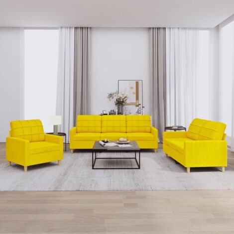 vidaXL Ensemble de canapés 3 pcs avec coussins Jaune clair Tissu