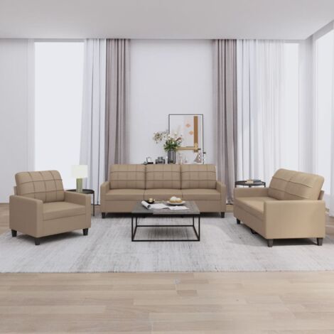 Vidaxl – Ensemble de canapés 3 pcs avec coussins – Similicuir cappuccino – Dimensions 198x77x80 cm – Pour salon moderne et convivial