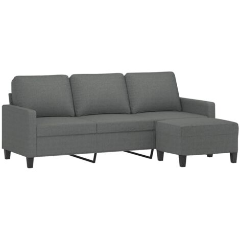 Vidaxl – Canapé droit 3 places avec repose-pieds – Tissu durable gris foncé – Longueur 180 cm – Structure robuste en contreplaqué et métal