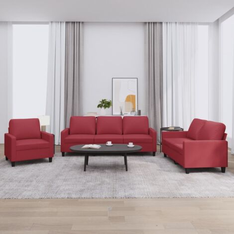 vidaXL Ensemble de canapés 3 pcs et coussins Rouge bordeaux Similicuir (1/5)