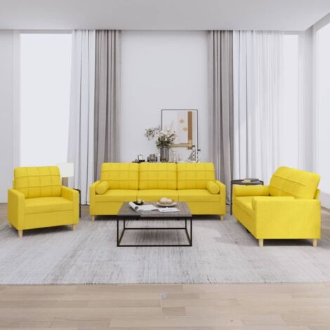 Ensemble de canapés 3 pcs avec coussins jaune clair tissu vidaXL