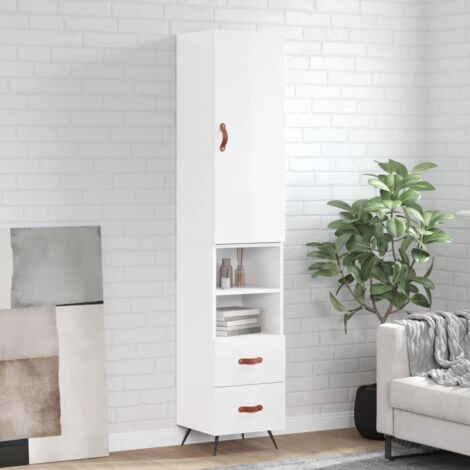 Buffet haut Blanc brillant 34,5x34x180 cm Bois d'ingénierie vidaXL (1/5)