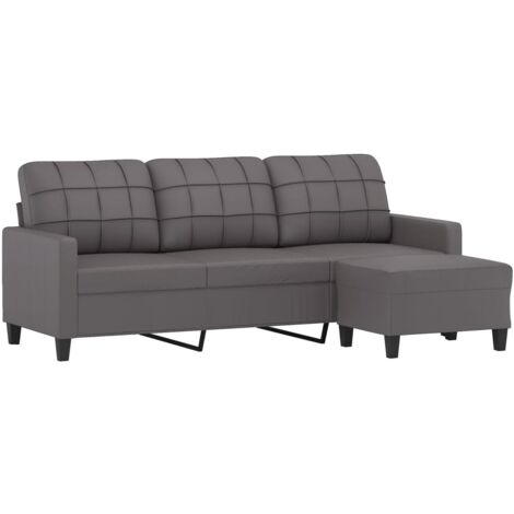 Vidaxl – Canapé droit 3 places avec repose-pieds – Similicuir gris 180 cm – Structure en métal et contreplaqué – Confort optimal et facile à nettoyer