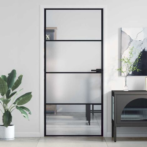 Porte intérieure mince noir 93x201,5 cm verre trempé aluminium vidaXL