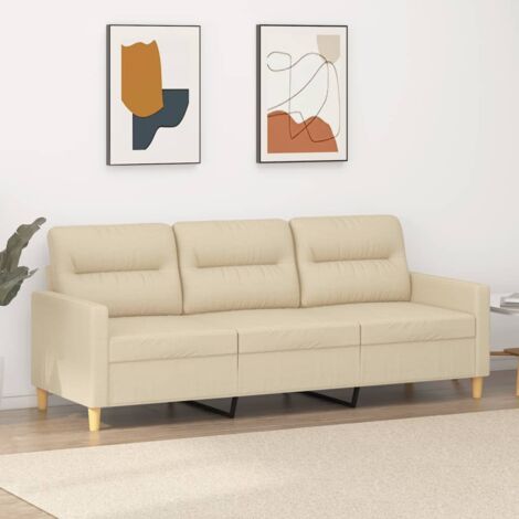 Vidaxl – Canapé 3 places crème 180 cm – Tissu durable – Cadre métal robuste – Confort optimal avec accoudoirs rembourrés