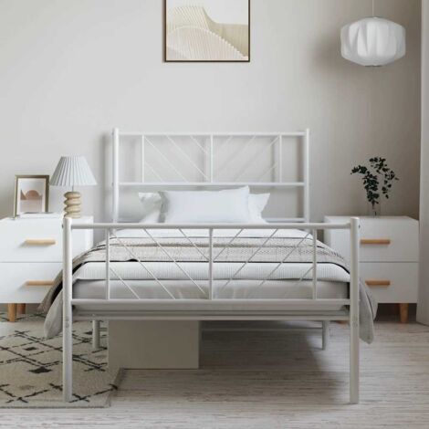 Cadre de lit métal sans matelas et pied de lit blanc 100x190 cm vidaXL (1/5)