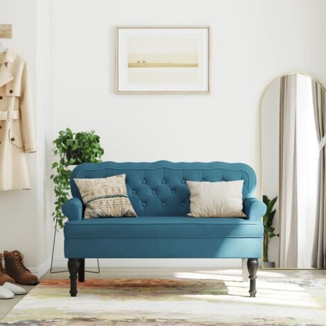 Vidaxl – Banc avec dossier bleu velours 119,5x64,5x75 cm – Assise confortable avec rembourrage épais – Pieds en bois massif – Capacité 110 kg