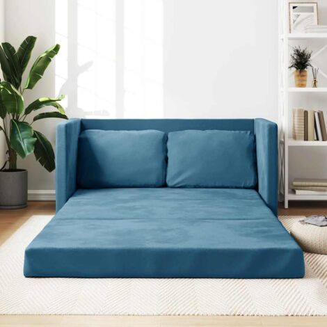 Vidaxl – Canapé convertible 2 places bleu velours 122x204x55 cm – Structure métal robuste – Confort optimal avec coussins rembourrés