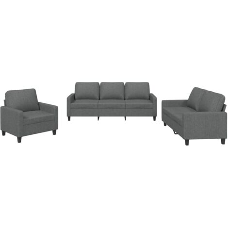 Vidaxl – Ensemble de canapés 3 places avec coussins – Tissu 100% polyester gris foncé – Dimensions 198x77x80 cm – Confort optimal pour détente (1/6)