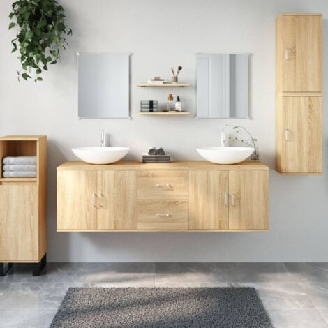 Vidaxl – Ensemble de meubles de salle de bain 7 pièces – Bois d'ingénierie résistant à l'humidité – Armoire murale avec miroir – Rangement optimisé (1/6)