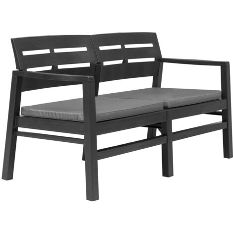 Banc de jardin à 2 places coussins 133 cm Plastique Anthracite vidaXL (1/5)