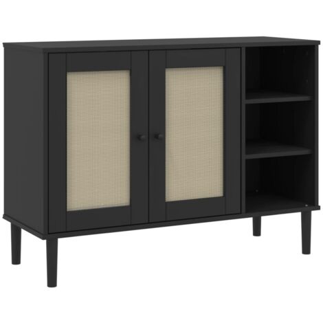 Buffet SENJA aspect rotin noir 112x40x80cm bois massif de pin vidaXL (1/5)