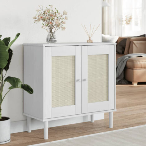 Buffet SENJA aspect rotin blanc 80x35x80 cm bois massif de pin vidaXL (1/6)