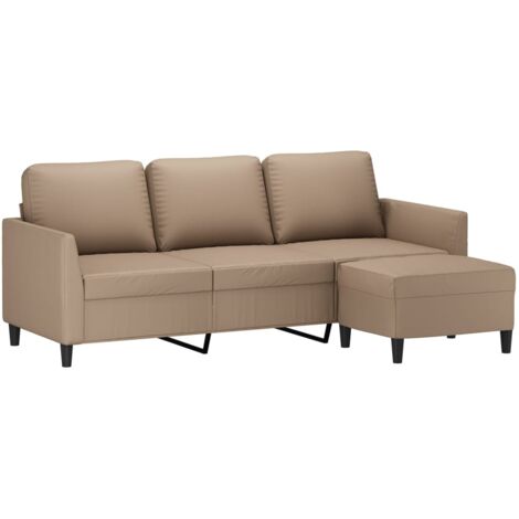 Vidaxl – Canapé droit 3 places cappuccino 180cm – Similicuir résistant aux taches – Structure en métal et contreplaqué – Confort optimal avec repose-pieds (1/5)
