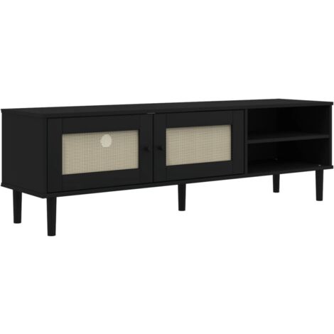 Meuble TV SENJA aspect rotin noir 158x40x49cm bois massif pin vidaXL (1/5)