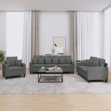 Vidaxl – Ensemble de canapés 3 pcs gris foncé – Tissu polyester – 2 places 138x77x80cm – 3 places 198x77x80cm – 9 coussins inclus