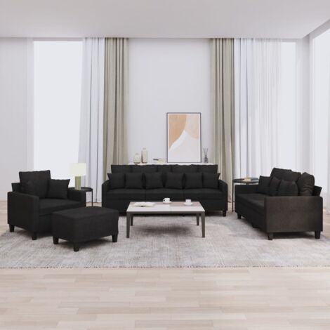 Vidaxl – Ensemble de canapés 4 pcs noir tissu – Canapé à 2 places 138x77x80cm – Canapé à 3 places 198x77x80cm – Repose-pied 60x50x41cm