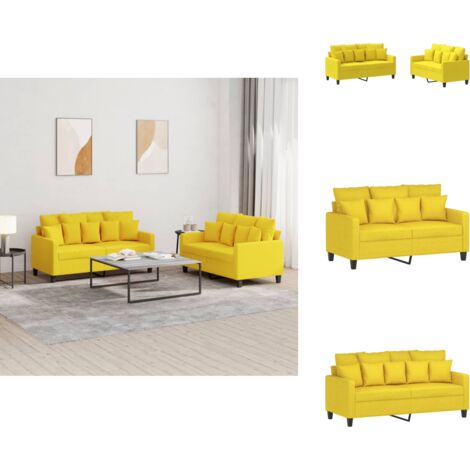 Ensemble de canapés 2 pcs avec coussins Jaune clair Tissu vidaXL (1/5)