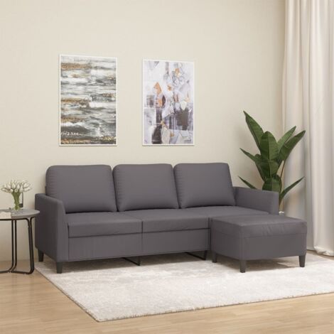 Vidaxl – Canapé droit 3 places gris 180 cm – Similicuir durable – Repose-pieds polyvalent – Structure robuste en métal et contreplaqué (1/5)