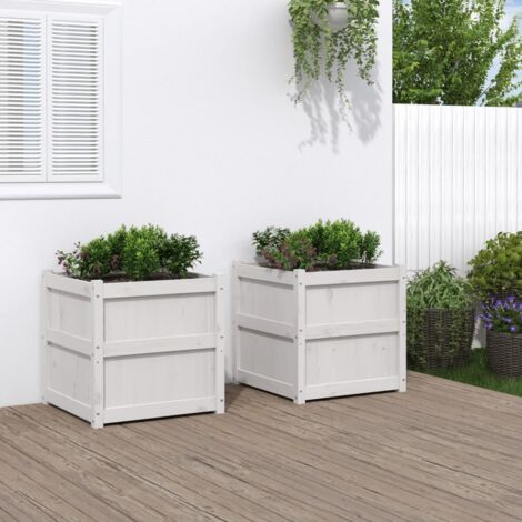 Vidaxl – Jardinières en bois de pin massif 60x60x60 cm – Lot de 2 – Couleur blanc – Assemblage requis pour embellir jardins et balcons - vidaXL110945