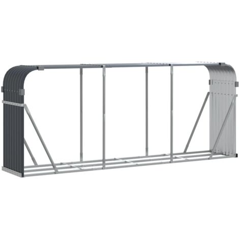 Vidaxl – Porte-bûches anthracite 234x45x100 cm – Acier galvanisé pour extérieur – 2 crochets de fixation murale – Grand espace de rangement - vidaXL644057 (1/6)