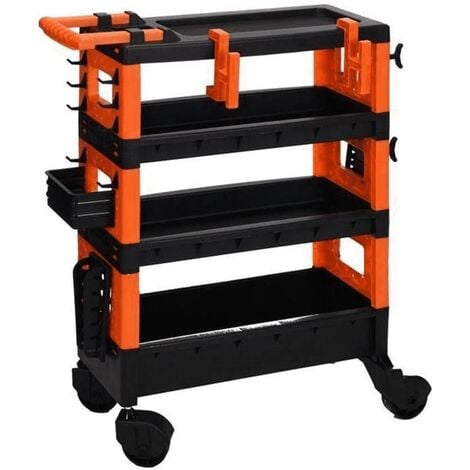 Chariot à outils à 4 niveaux noir et orange FX-Tools