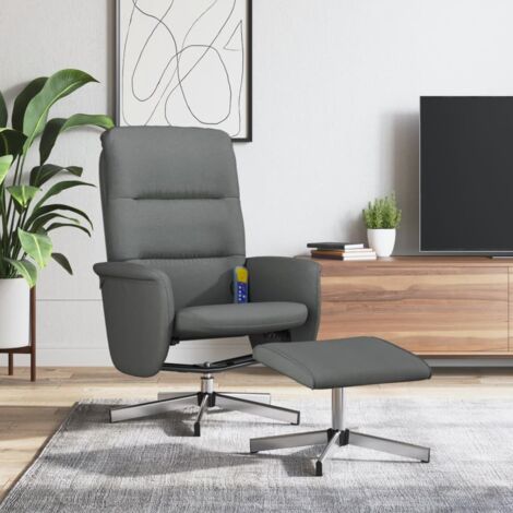 Fauteuil de massage inclinable et repose-pieds gris foncé tissu vidaXL