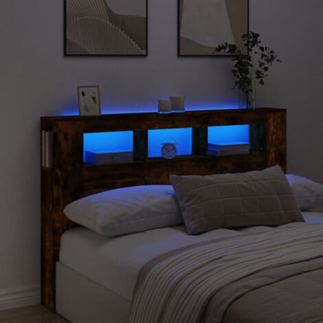 Vidaxl – Tête de lit à LED chêne fumé 160x18,5x103,5cm – Bois d'ingénierie résistant à l'humidité – Éclairage RVB personnalisable