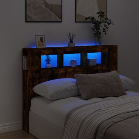 Vidaxl – Tête de lit à LED chêne fumé 140x18,5x103,5cm – Bois d'ingénierie durable – Connecteur USB pour alimentation – Ambiance personnalisable