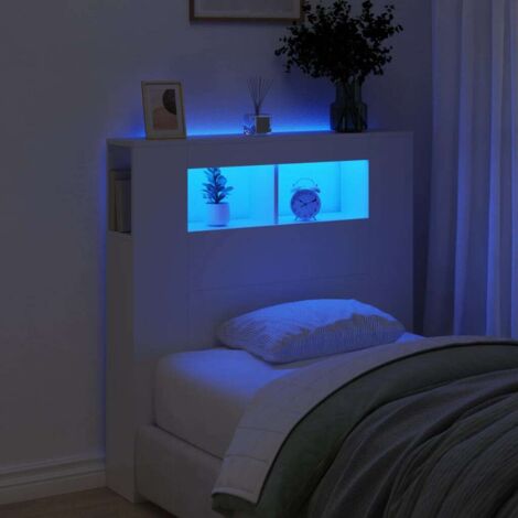 Vidaxl – Tête de lit à LED blanche 100x18,5x103,5 cm – Bois d'ingénierie résistant à l'humidité – Connecteur USB intégré pour éclairage